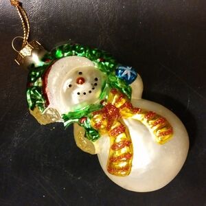 Vintage Christmas Ornament, Blown Glass Snowman Holiday Decoration